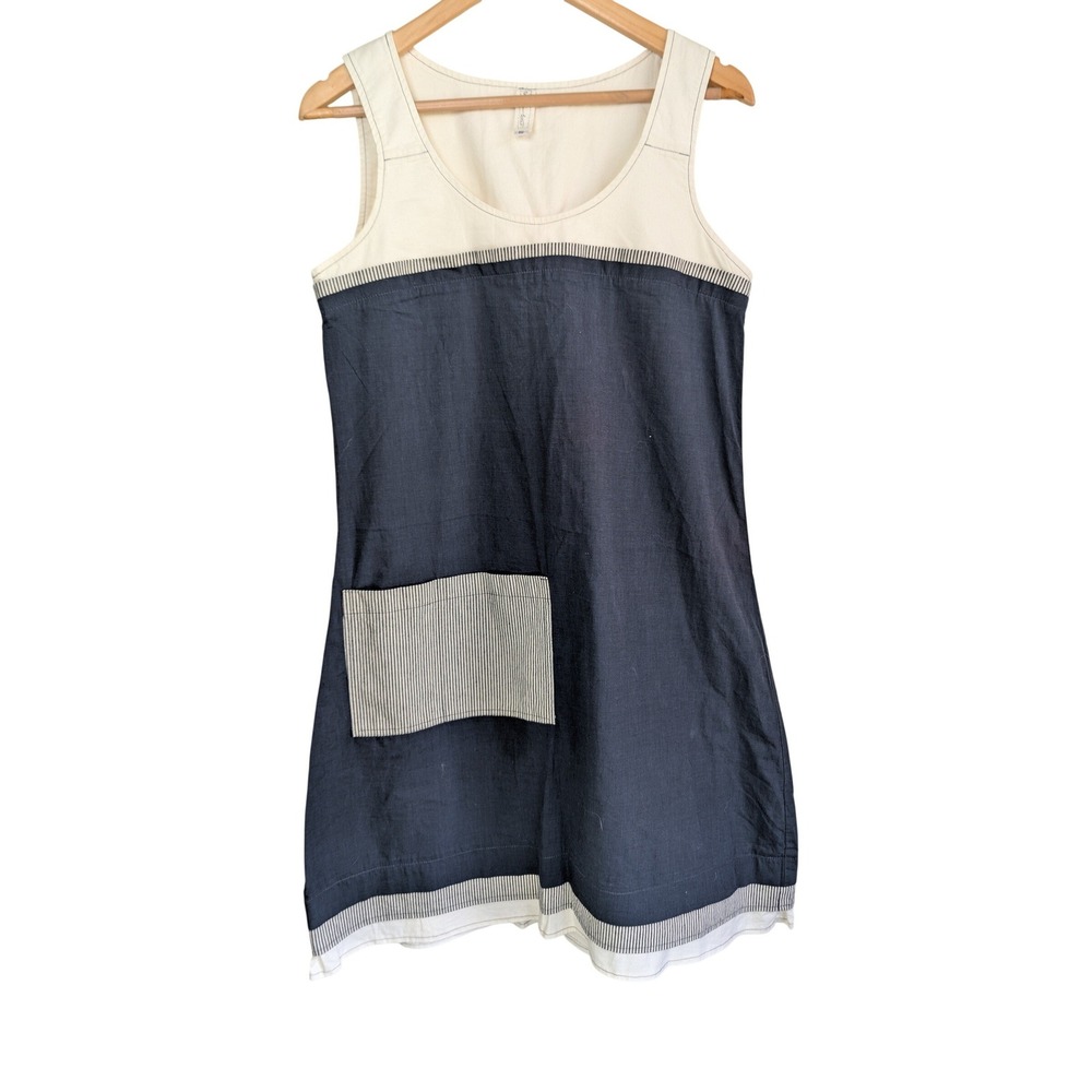 Neesh‎ by DAR Lagenlook Coastal Minimalist Tencel Tunic Dress Womens S Navy